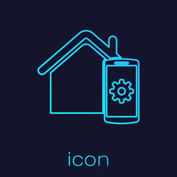 Turquoise Smart home - icône de ligne de système de télécommande isolée sur fond bleu. Illustration vectorielle — Image vectorielle