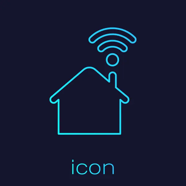 Turquoise Smart domů s ikonou Wi-Fi line izolované na modrém pozadí. Dálkové ovládání. Vektorová ilustrace — Stockový vektor