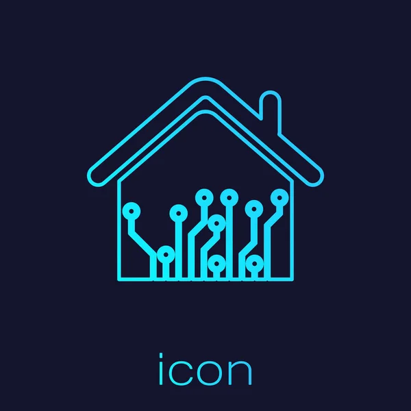 Icône de ligne de maison intelligente turquoise isolée sur fond bleu. Télécommande. Illustration vectorielle — Image vectorielle