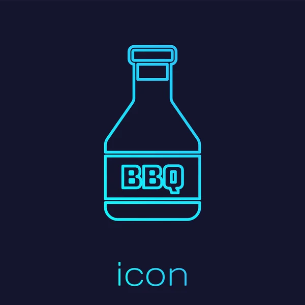 Icona della linea di bottiglie turchese Ketchup isolata su sfondo blu. Barbecue e barbecue simbolo della griglia. Illustrazione vettoriale — Vettoriale Stock
