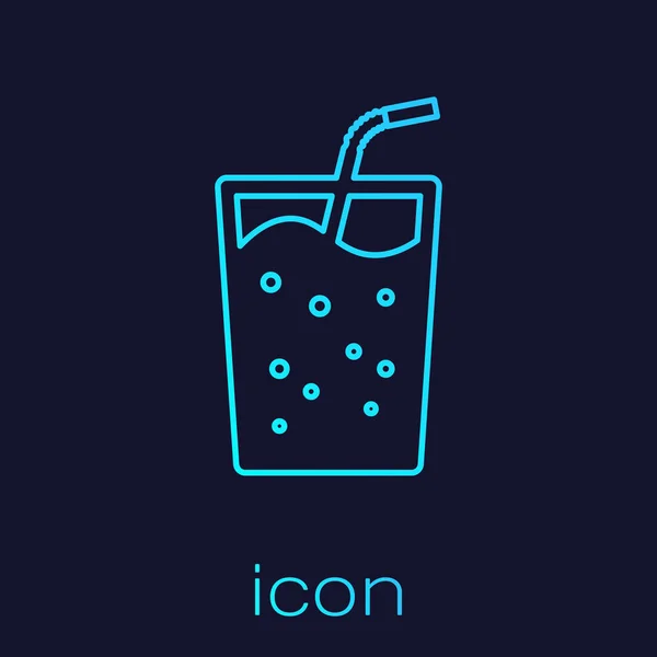 Türkisfarbenes Glas mit Wasserliniensymbol isoliert auf blauem Hintergrund. Soda-Trinkglas mit Trinkhalm. frisches Kaltgetränk Symbol. Vektorillustration — Stockvektor
