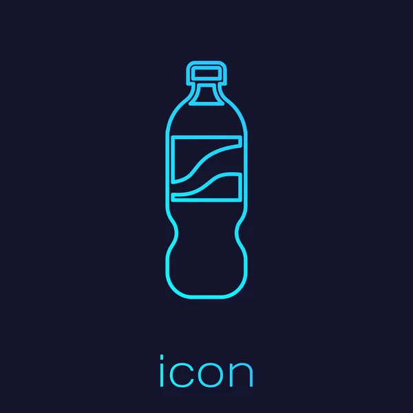 Turkos flaska vattenlinje ikon isolerad på blå bakgrund. Läsk Aqua drink skylt. Vektor illustration — Stock vektor