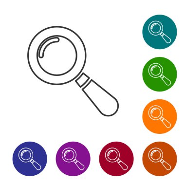 Gri Büyüteç çizgi simgesi beyaz arka plan üzerinde izole. Arama, odak, yakınlaştırma, iş sembolü. Vektör İllüstrasyonu