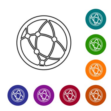 Gri Global teknolojisi veya beyaz arka planda yalıtılmış sosyal ağ çizgisi simgesi. Vektör İllüstrasyonu