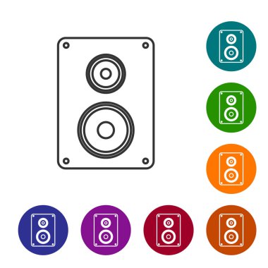 Gri Stereo hoparlör simgesi beyaz arka planda yalıtılmış. Ses sistemi hoparlörleri. Müzik simgesi. Müzik sütun hoparlör bas ekipmanları. Vektör İllüstrasyonu