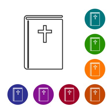 Gri Kutsal İncil kitap satırı simgesi beyaz arka plan üzerinde izole. Vektör İllüstrasyonu