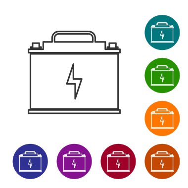 Gri Araba akü hattı simgesi beyaz arka planda yalıtılmış. Akümülatör pil enerji gücü ve elektrik akümülatör pil. Yıldırım sembolü. Vektör İllüstrasyonu