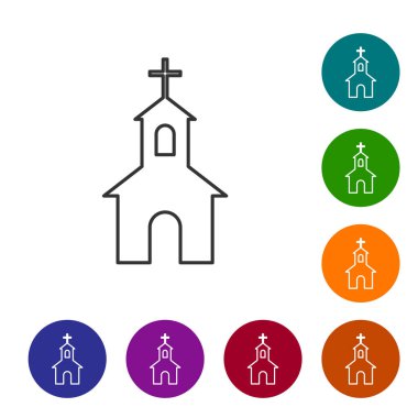 Gri Kilise bina çizgi simgesi beyaz arka plan üzerinde izole. Hıristiyan Kilisesi. Kilise dini. Vektör İllüstrasyonu