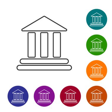 Gri Bank bina çizgisi simgesi beyaz arka planda yalıtılmış. Vektör İllüstrasyonu