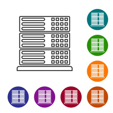 Gri Sunucu, Veri, Web Barındırma satır simgesi beyaz arka planda yalıtılmış. Vektör İllüstrasyonu