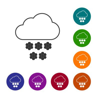 Beyaz arka planda izole edilmiş kar çizgisi simgesine sahip Gri Bulut. Kar taneli bulut. Tek hava durumu simgesi. Kar işareti. Vektör İllüstrasyonu