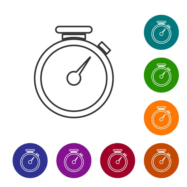 Ikona čáry šedé Stopwatch je izolovaná na bílém pozadí. Symbol časového časovače Vektorová ilustrace — Stockový vektor