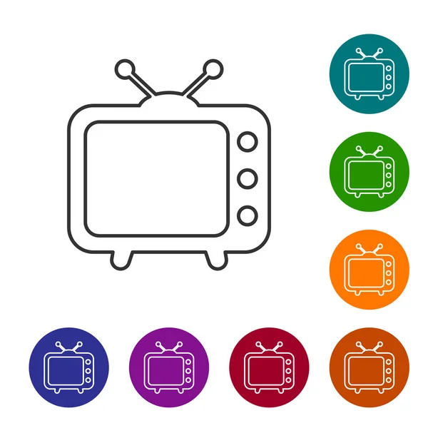 Icona linea Tv grigia isolata su sfondo bianco. Segnale televisivo. Illustrazione vettoriale — Vettoriale Stock