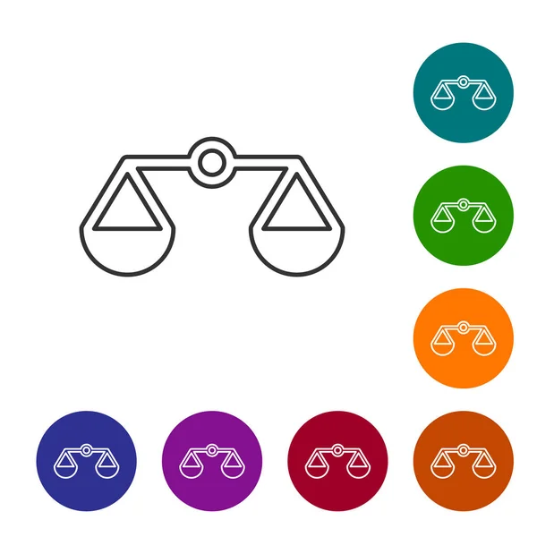 Γκρίζες κλίμακες της γραμμής δικαιοσύνης σύμβολο απομονώνονται σε λευκό φόντο. Σύμβολο του Δικαστηρίου. Πινακίδα ισορροπίας. Απεικόνιση διανυσματικών φορέων — Διανυσματικό Αρχείο