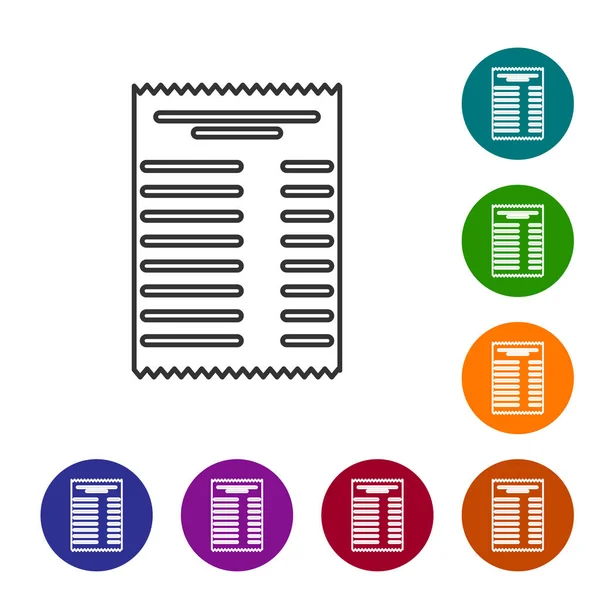 Grey Verificación de papel y línea de verificación financiera icono aislado sobre fondo blanco. Comprobación de impresión de papel, recibo de la tienda o factura. Ilustración vectorial — Vector de stock