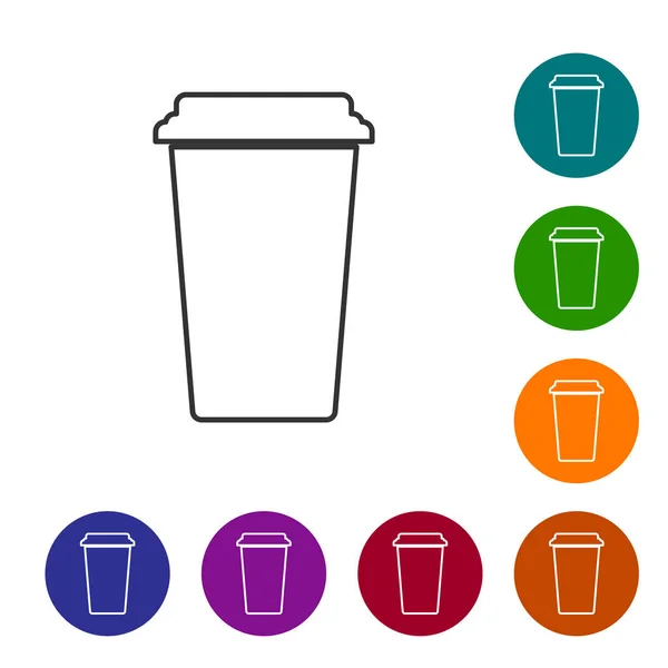 Иконка чашки серого кофе линии изолированы на белом фоне. Одноразовая чашка кофе с горячим кофе. Векторная миграция — стоковый вектор