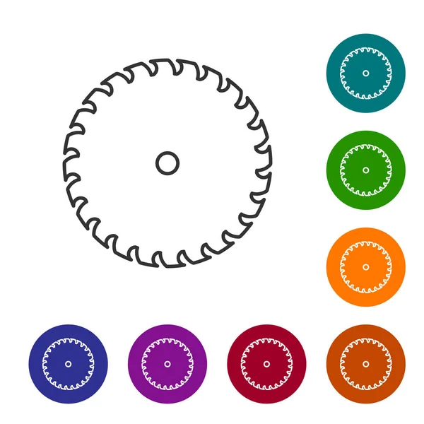 Icona linea lama circolare grigia isolata su sfondo bianco. Ruota per seghe. Illustrazione vettoriale — Vettoriale Stock