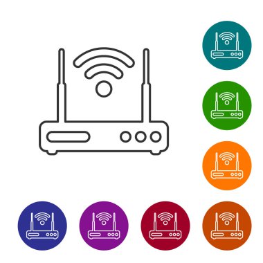 Gri Yönlendirici ve wi-fi sinyal sembolü simgesi beyaz arka planda yalıtılmış. Kablosuz ethernet modem yönlendirici. Bilgisayar teknolojisi internet. Vektör İllüstrasyonu