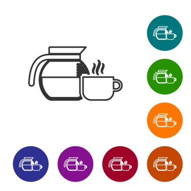 Beyaz arka plan üzerinde izole fincan çizgi simgesi ile Gri Kahve pot. Vektör İllüstrasyonu