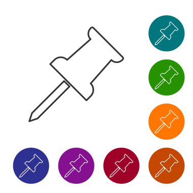 Beyaz arka planda yalıtılmış Gri Push pin çizgisi simgesi. Raptiyeler işareti. Vektör İllüstrasyonu