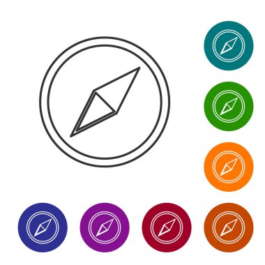 Gri Rüzgar beyaz arka planda izole gül çizgi simgesi. Seyahat için pusula simgesi. Navigasyon tasarımı. Vektör İllüstrasyonu