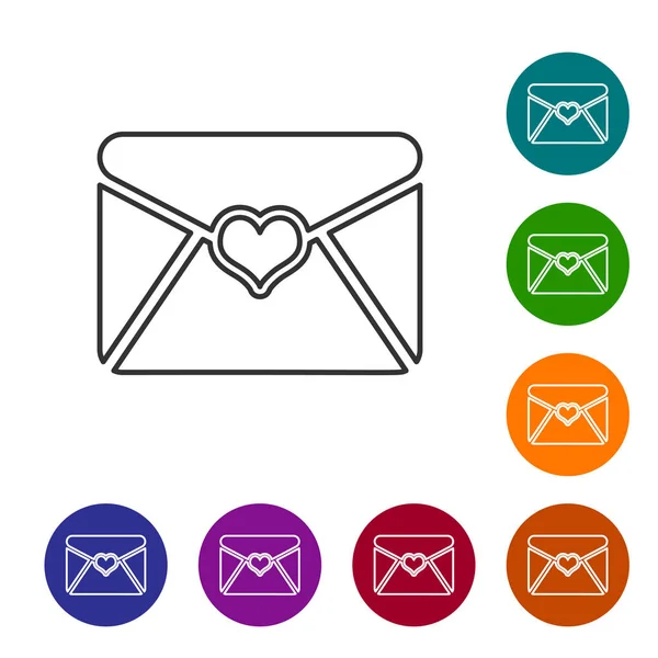 Enveloppe grise avec icône de ligne de coeur Valentine isolée sur fond blanc. Lettre d'amour et de romance. Illustration vectorielle — Image vectorielle