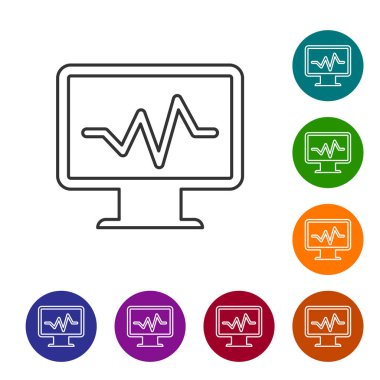 Beyaz arka planda izole kardiyogram çizgi simgesi ile Gri Bilgisayar monitörü. İzleme simgesi. Kalp atışı eli çizilmiş Ekg monitör. Vektör İllüstrasyonu