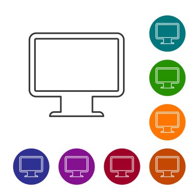 Gri Bilgisayar monitör ekran çizgisi simgesi beyaz arka planda yalıtılmış. Elektronik cihaz. Ön görüş. Vektör İllüstrasyonu
