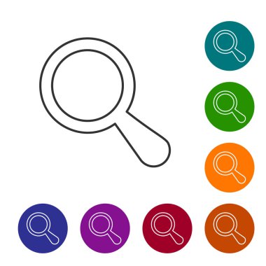 Gri Büyüteç çizgi simgesi beyaz arka plan üzerinde izole. Arama, odak, yakınlaştırma, iş sembolü. Vektör İllüstrasyonu