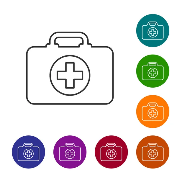 Grey First aid kit line icon isolated on white background. Medical box with cross. Medical equipment for emergency. Healthcare concept. Vector Illustration — Stock Vector