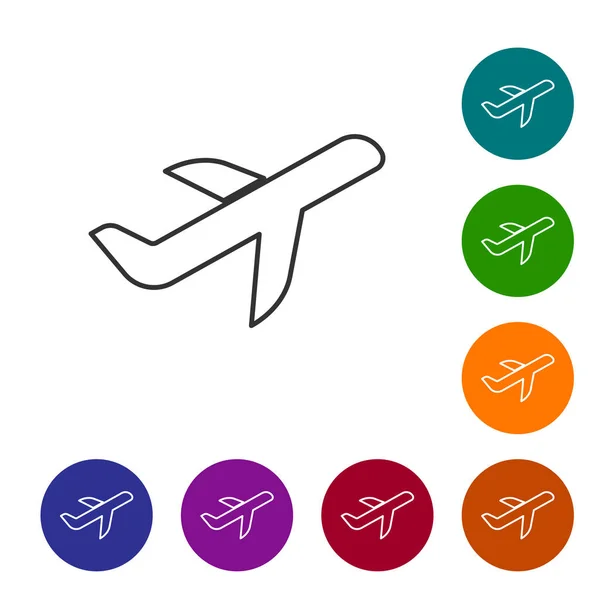 Graue Ebene Linie Symbol isoliert auf weißem Hintergrund. Flugzeugikone. Verkehrszeichen. Vektorillustration — Stockvektor