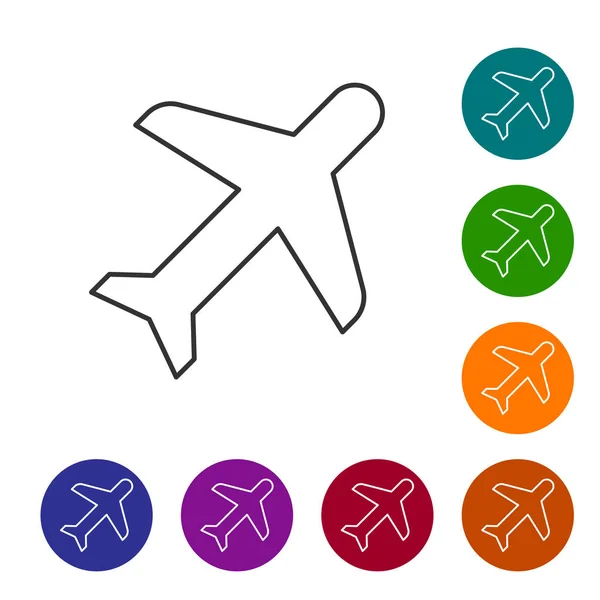 Graue Ebene Linie Symbol isoliert auf weißem Hintergrund. Flugzeugikone. Verkehrszeichen. Vektorillustration — Stockvektor