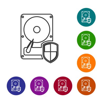 Gri Sabit disk sürücüsü Beyaz arka planda yalıtılmış Hdd koruma hattı simgesi. Vektör İllüstrasyonu