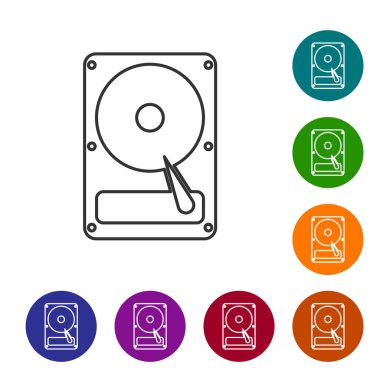 Gri Sabit disk sürücüsü Beyaz arka planda yalıtılmış Hdd satır simgesi. Vektör İllüstrasyonu