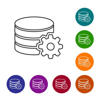 Gri Ayar veritabanı sunucu satır simgesi beyaz arka plan üzerinde yalıtılmış. Veritabanı Merkezi. Vektör İllüstrasyonu