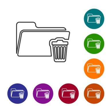 Gri Sil klasör satırı simgesi beyaz arka planda yalıtılmış. Geri dönüşüm kutusu ile klasör. Silme veya hata klasörü. Bilgisayar bilgileri klasörü işaretini kapatın. Vektör İllüstrasyonu