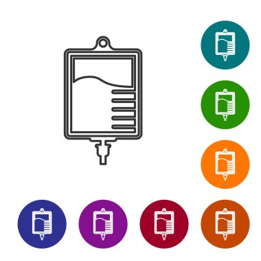 Gri Iv çanta çizgi simgesi beyaz arka plan üzerinde izole. Kan torbası simgesi. Bağış kan kavramı. Tedavi ve tedavi kavramı, kemoterapi. Vektör İllüstrasyonu