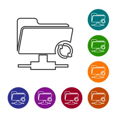 Gri Ftp eşitleme çizgisi simgesi beyaz arka planda yalıtılmış. Yazılım güncelleştirme, transfer protokolü, yönlendirici, takım çalışması araç yönetimi, kopyalama süreci kavramı. Vektör İllüstrasyonu