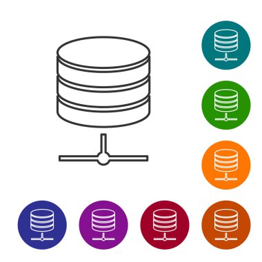 Gri Sunucu, Veri, Web Barındırma satır simgesi beyaz arka planda yalıtılmış. Simgeyi renk çemberi düğmelerinde ayarlayın. Vektör İllüstrasyonu