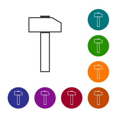 Gri Çekiç çizgi simgesi beyaz arka planda yalıtılmış. Onarım aracı. Simgeyi renk çemberi düğmelerinde ayarlayın. Vektör İllüstrasyonu