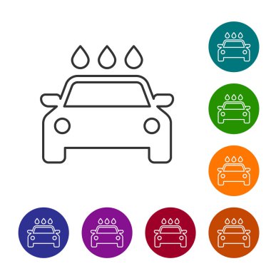 Gri Oto yıkama hattı simgesi beyaz arka plan üzerinde izole. Carwash hizmeti ve su bulutu simgesi. Simgeyi renk çemberi düğmelerinde ayarlayın. Vektör İllüstrasyonu