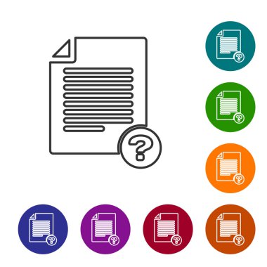 Gri Bilinmeyen belge satırı simgesi beyaz arka planda yalıtılmış. Soru işareti içeren dosya. Raporu, hizmeti ve genel arama işaretini tutun. Simgeyi renk çemberi düğmelerinde ayarlayın. Vektör İllüstrasyonu