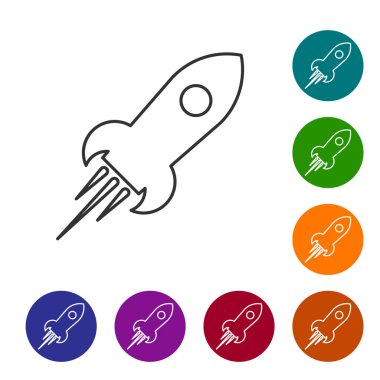 Beyaz arka planda izole ateş hattı simgesi ile Gri Roket gemi. Uzay yolculuğu. Simgeyi renk çemberi düğmelerinde ayarlayın. Vektör İllüstrasyonu