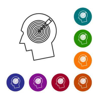 Gri Kafa avcılık kavram satırı simgesi beyaz arka plan üzerinde izole. İş hedefi veya İstihdam işareti. İnsan kaynakları ve iş için işe alım. Simgeyi renk çemberi düğmelerinde ayarlayın. Vektör İllüstrasyonu