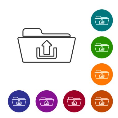 Gri Klasör yükleme satırı simgesi beyaz arka planda yalıtılmış. Simgeyi renk çemberi düğmelerinde ayarlayın. Vektör İllüstrasyonu