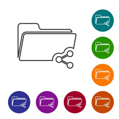 Gri Paylaş klasör satırı simgesi beyaz arka planda yalıtılmış. Klasör paylaşımı. Klasör aktarım işareti. Simgeyi renk çemberi düğmelerinde ayarlayın. Vektör İllüstrasyonu