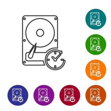 Saat yönünde işaretli Gri Sabit disk sürücüsü, beyaz arka planda yalıtılmış veri kurtarma satırı simgesi. Simgeyi renk çemberi düğmelerinde ayarlayın. Vektör İllüstrasyonu