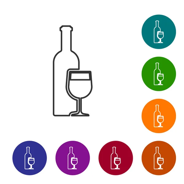 Bouteille de vin gris avec icône de ligne de verre de vin isolé sur fond blanc. Illustration vectorielle — Image vectorielle