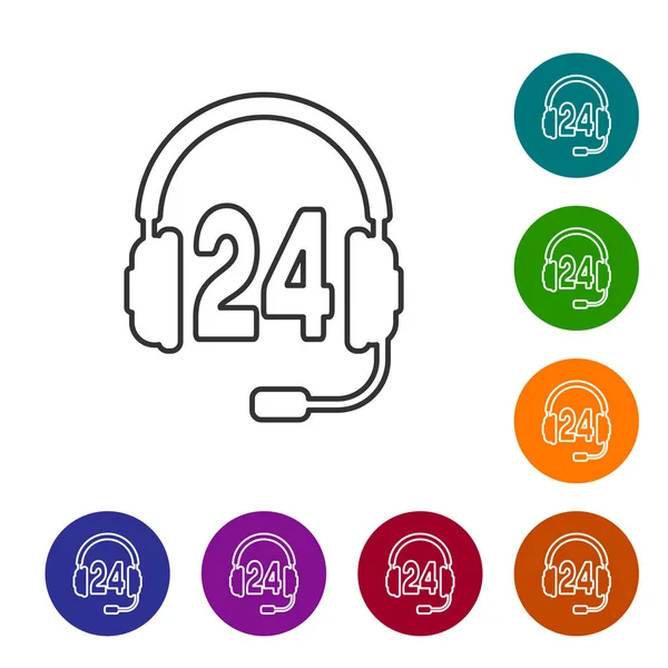 Auriculares grises para soporte o icono de línea de servicio aislado sobre fondo blanco. Concepto de consulta, línea directa, call center, faq, mantenimiento, asistencia. Ilustración vectorial — Vector de stock