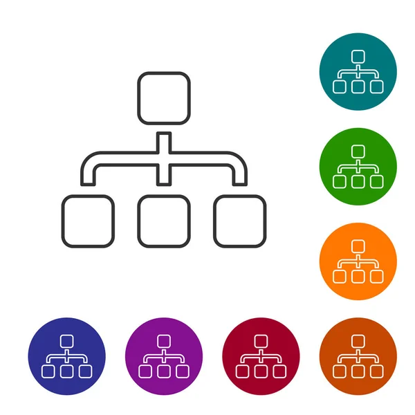 Gris jerarquía de negocios organograma gráfico infografías línea icono aislado sobre fondo blanco. Estructura organizativa corporativa elementos gráficos. Ilustración vectorial — Vector de stock